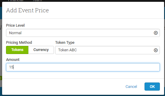 You can set up quick or one-off prices in Currencies or Training Tokens for any Event