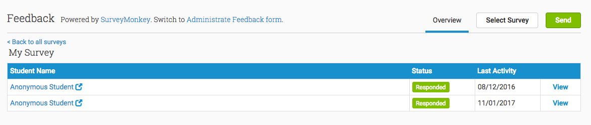 See individual results by clicking View on the appropriate respondent