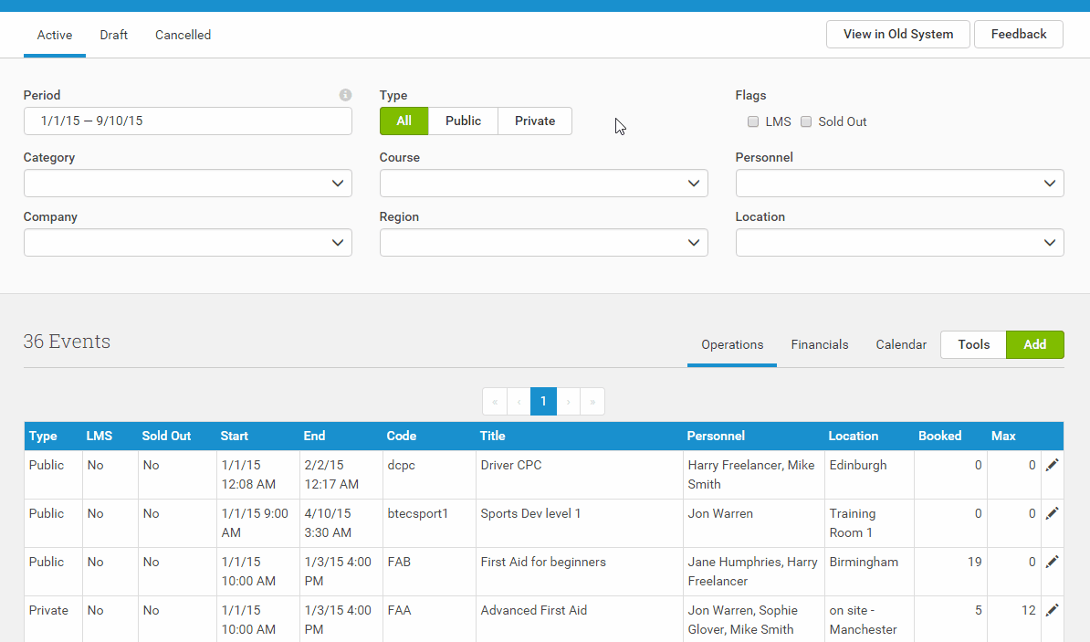 You can quickly filter in real-time to find the Event you need