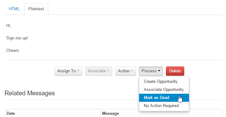 Marking a lead as dead in the Message Centre
