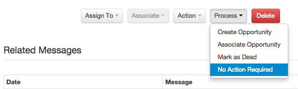 No Action Required option when processing a message