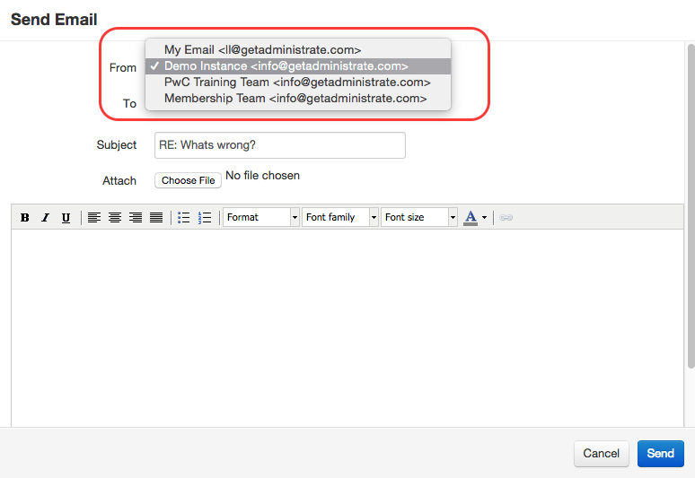 Selecting which email address to send a reply from