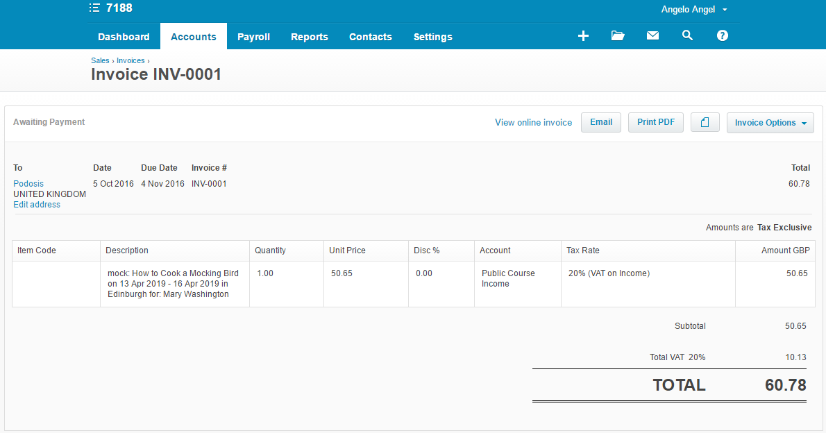 See your Invoice in Xero after synchronisation