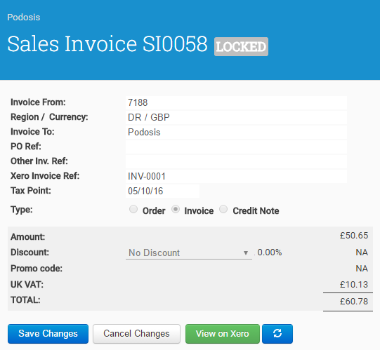 Once successfully synchronised, Xero controls will appear on the Invoice screen