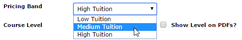 Pricing Bands are selectable in your Course Templates