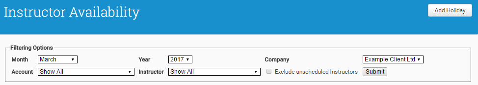 Set filters to get the Instructor information you require