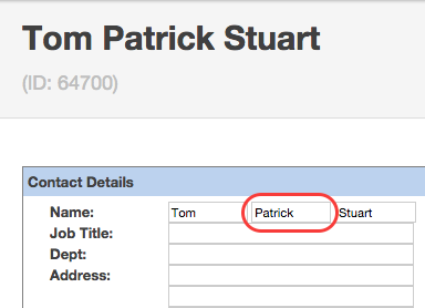 An extra field between the first and last name is displayed for 'Show Middle Name'