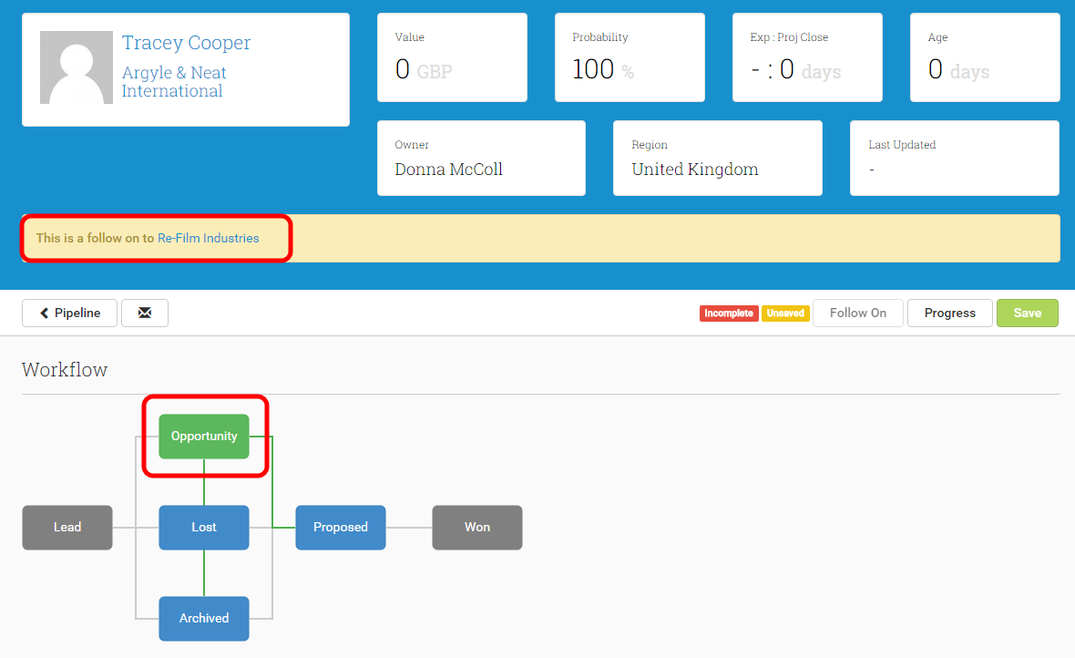 Follow Ons are confirmed by a message and start on the Step previously defined