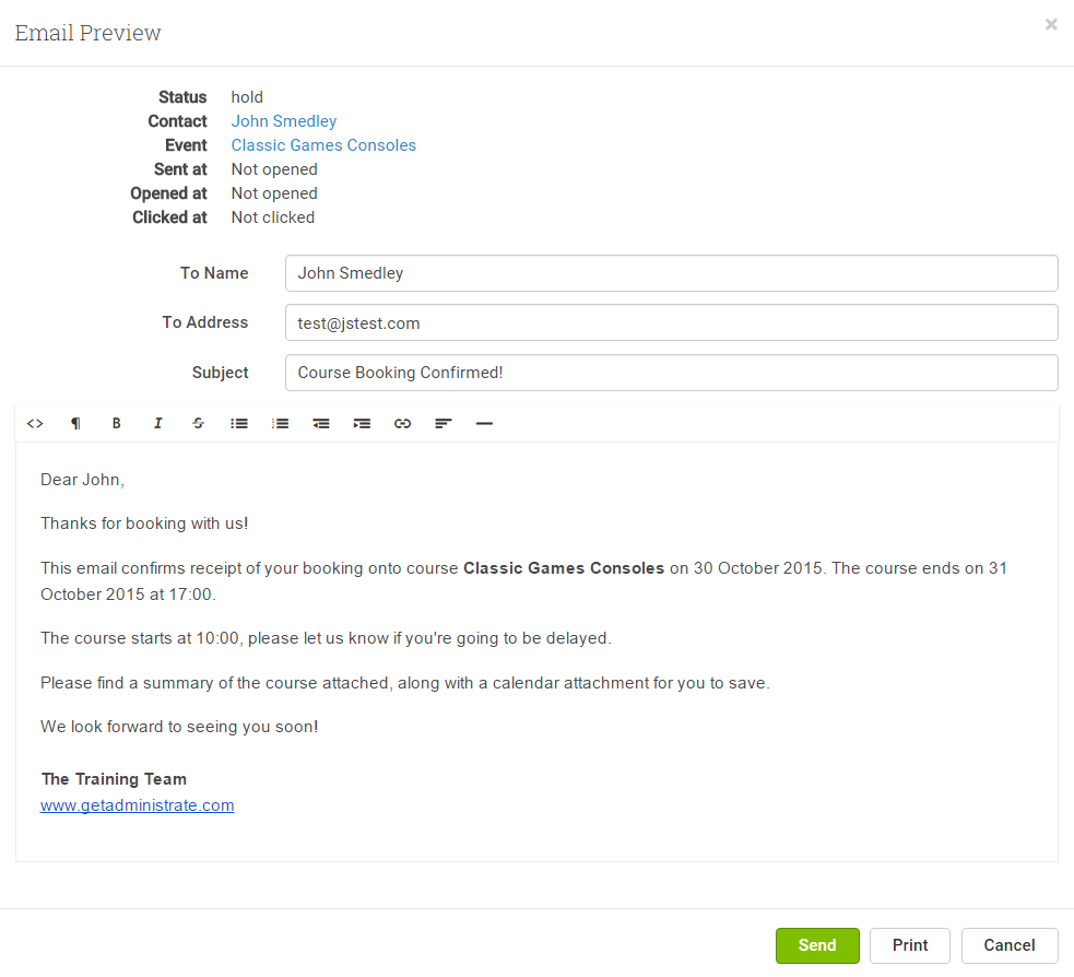 Open the email preview to send/re-send communications