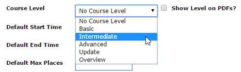Course levels selection in course templates