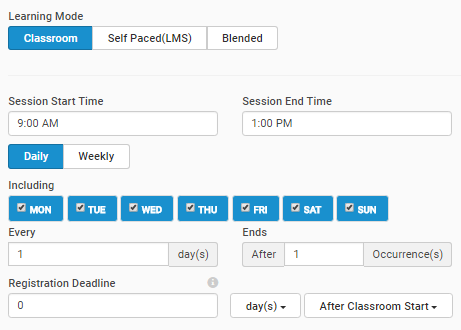 Set your default Learning Mode and Session days and times in the Schedule tab