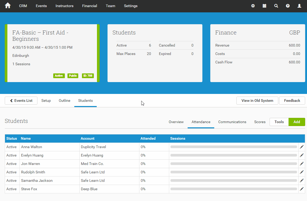 Edit the attendance of a single student for all the Event's Sessions