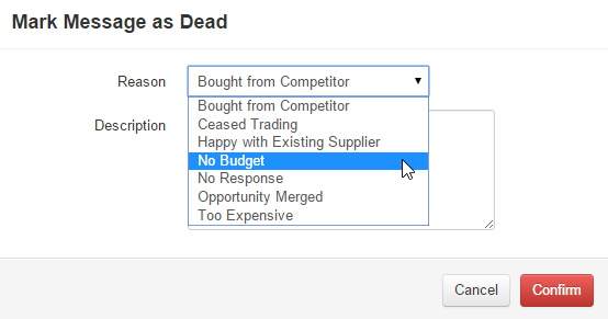 Selecting a Lead Dead Reason when marking a message as dead
