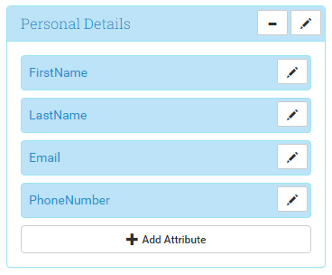 Section: Personal Details, Attributes: FirstName, LastName, Email, PhoneNumber