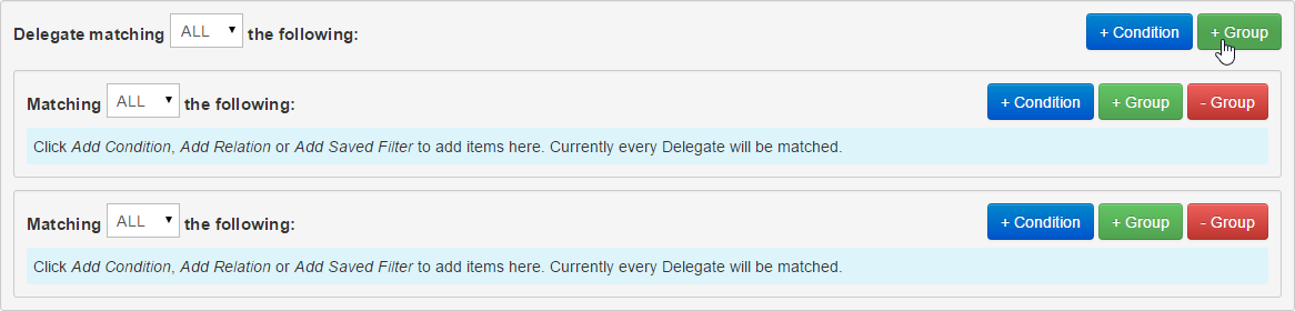 Adding Groups from the top level: clicking any other +Group will result in nested Groups