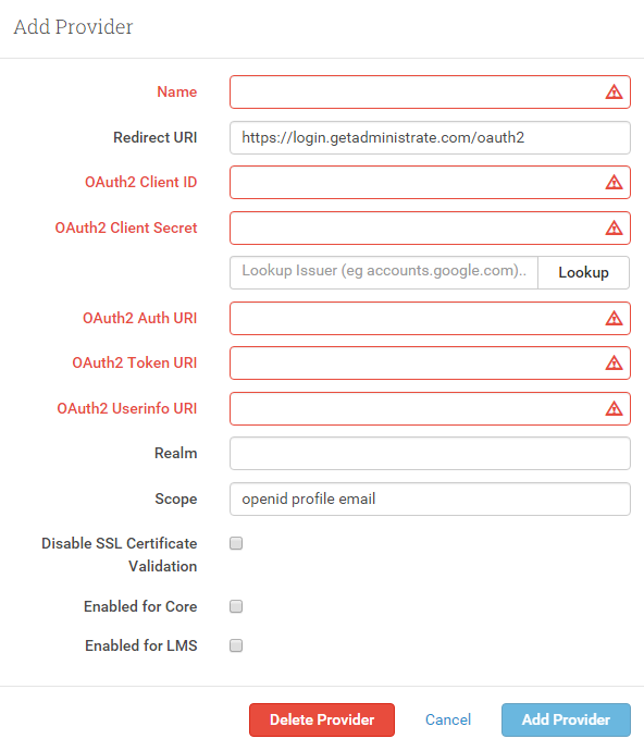 Add Provider Details Screen