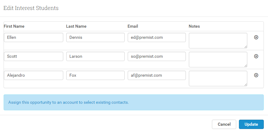 Add Student information to your Interests