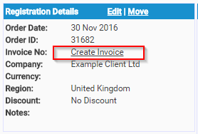 Create an Invoice from the Registration Details