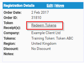 Redeem Training Tokens from the Registration Details