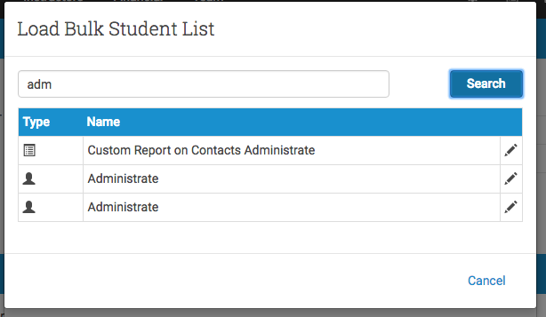 You can import a list of contacts from an Account or Custom Report.