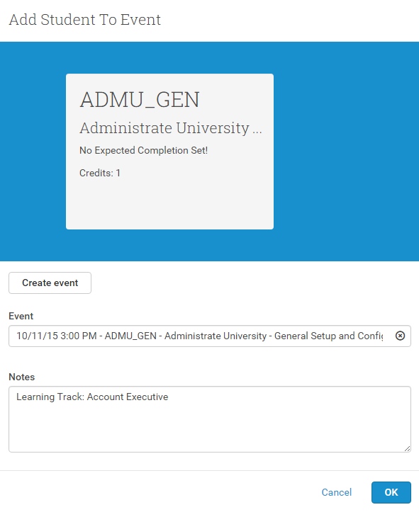 Register students to Events through Learning Tracks
