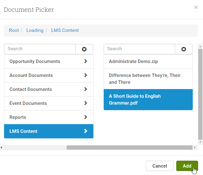 Use the Document Picker to navigate to your required document in the DMS