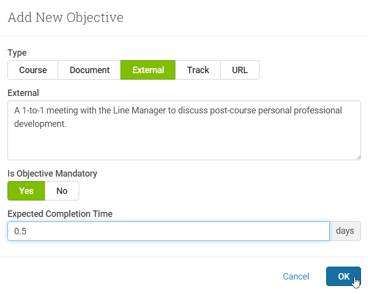 External Objectives let you specify your own content for students