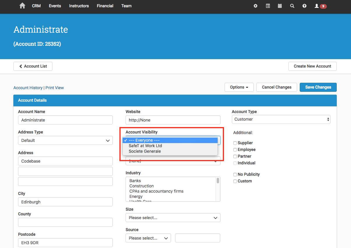 Account segregation setting