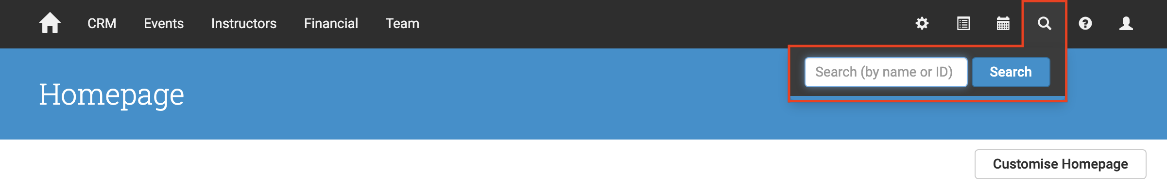 Search box in the menu