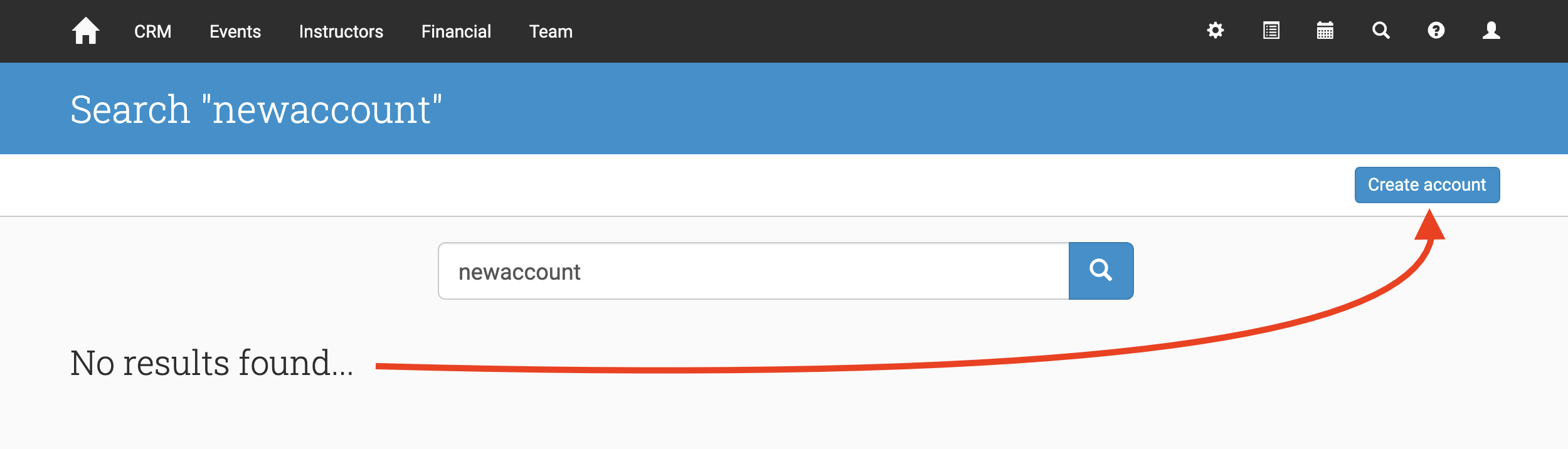 Create new account from search