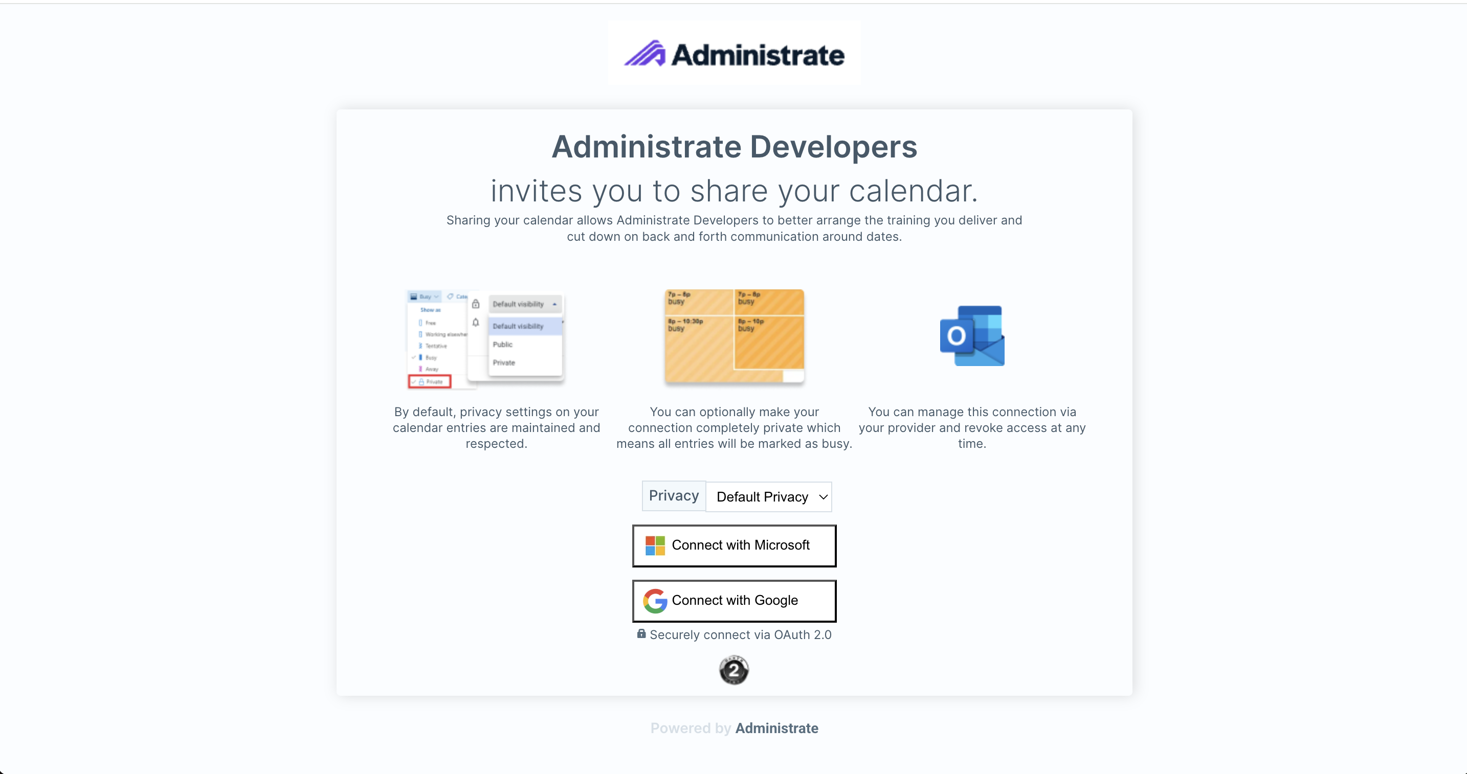 Instructor OAuth setup and privacy selection screen