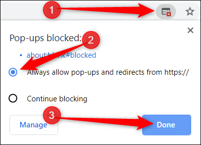 Browser pop-up blocker settings