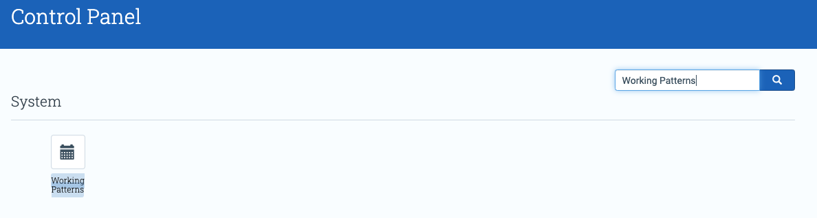 Working Patterns location in the Control Panel