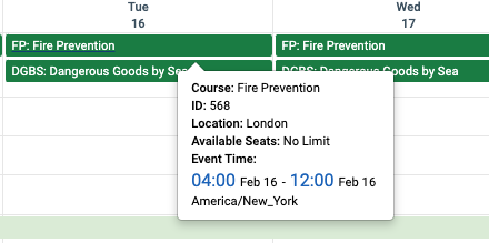 Availability Calendar hover details