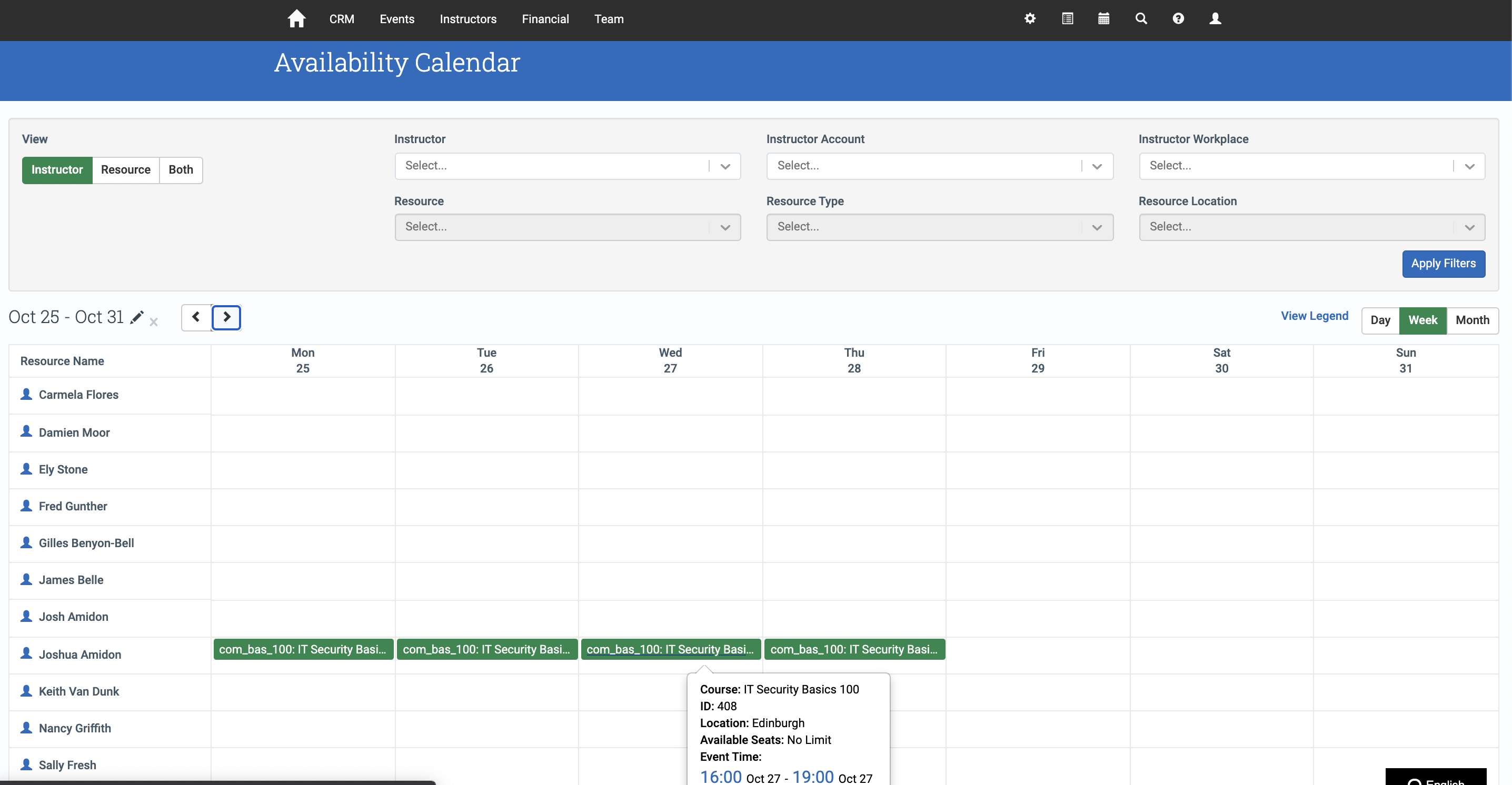 Filtering the Availability Calendar by Workplace