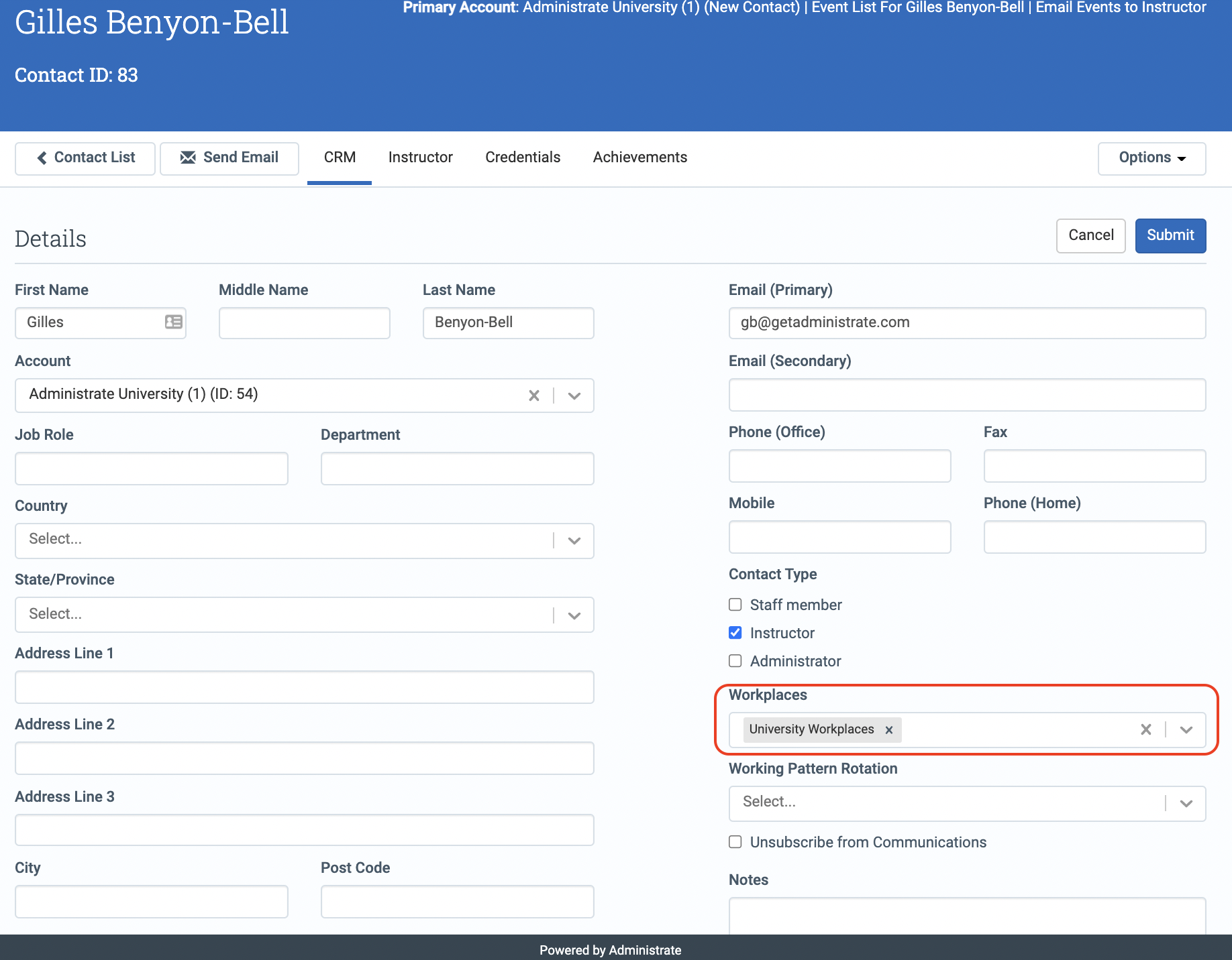 Assigning Workplaces on a Contact record
