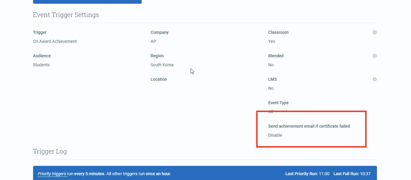 Achievement trigger certificate settings