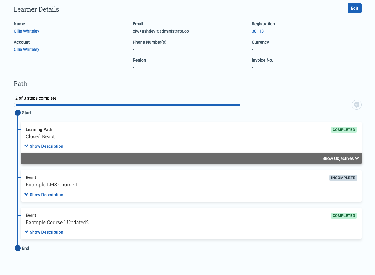 Learning Path progress tracking