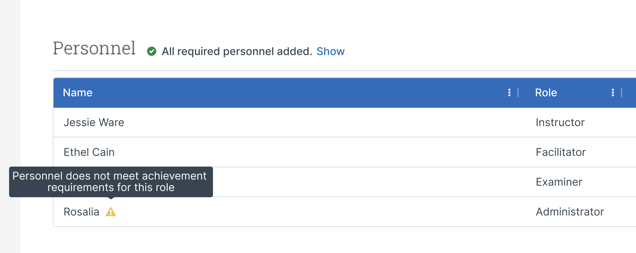 Requirement warning