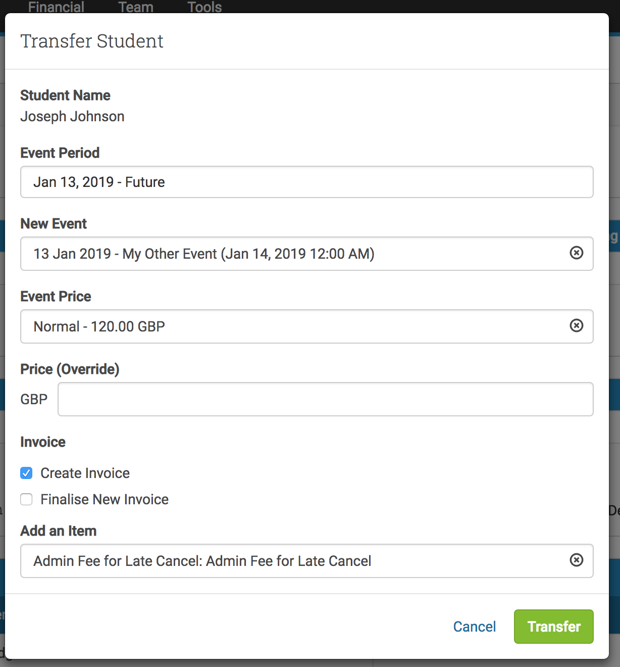 Adding fees or discounts during transfer
