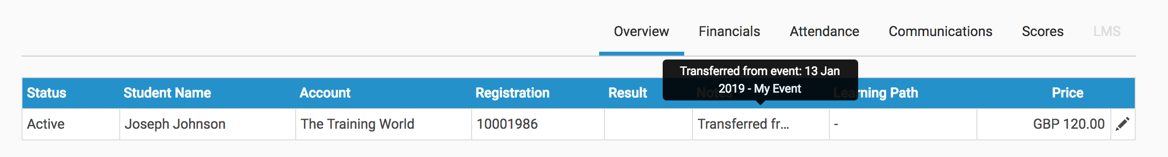 Audit note on destination Event after transfer