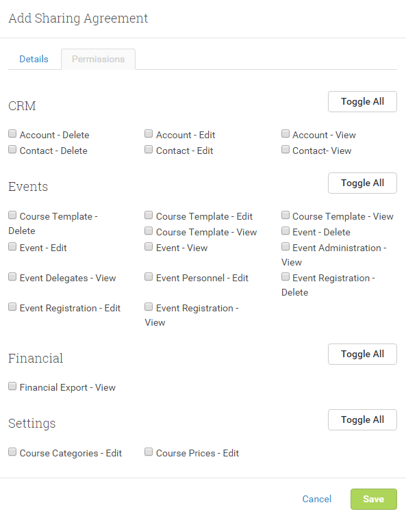 Sharing agreement permissions
