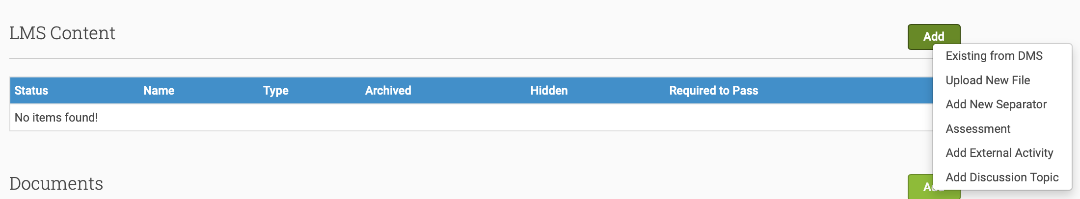Add LMS content from the event outline
