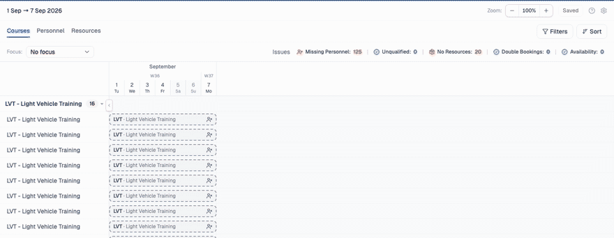 Adding personnel to a session from the detail panel, then opening the review list of pending changes