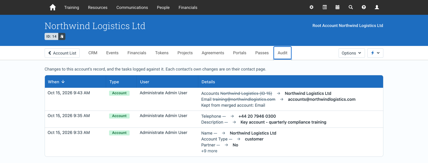 An Account's Audit tab