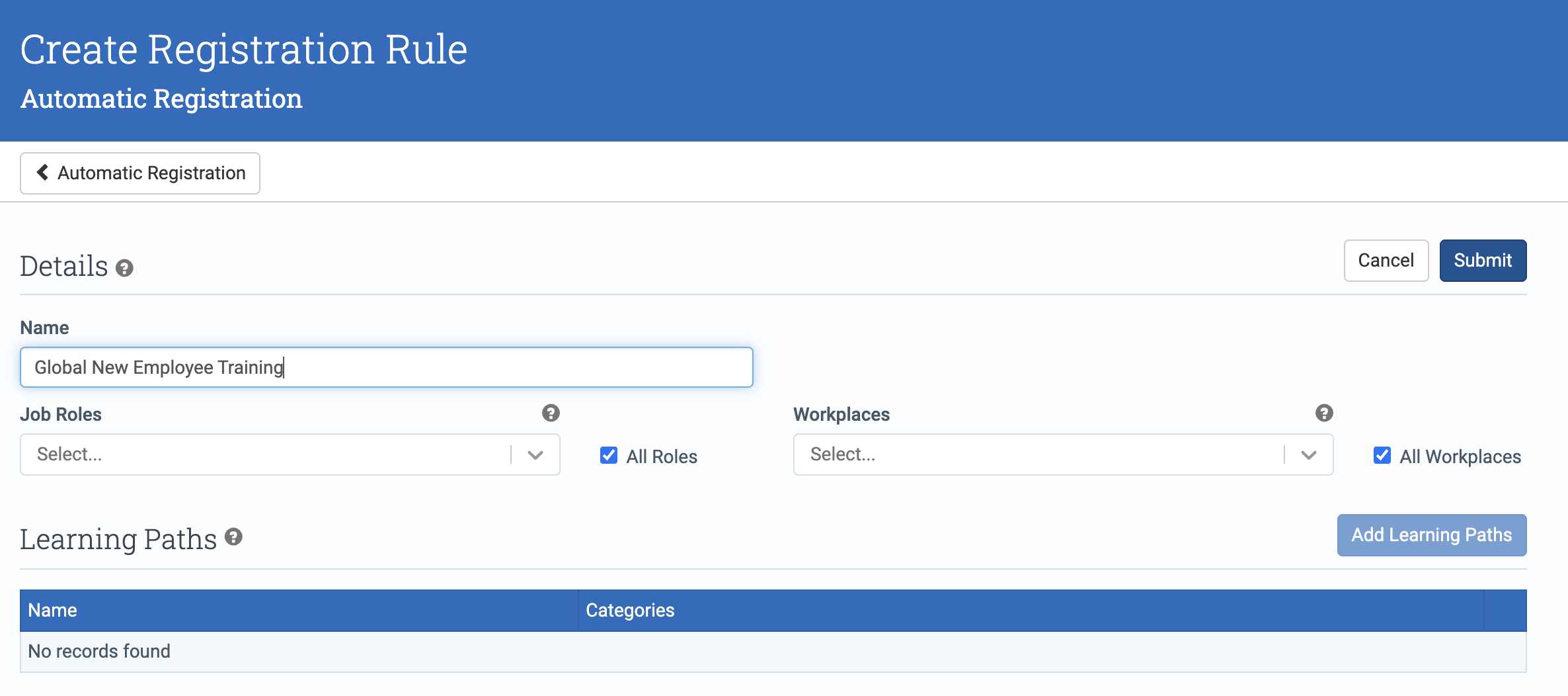 Create Registration Rule