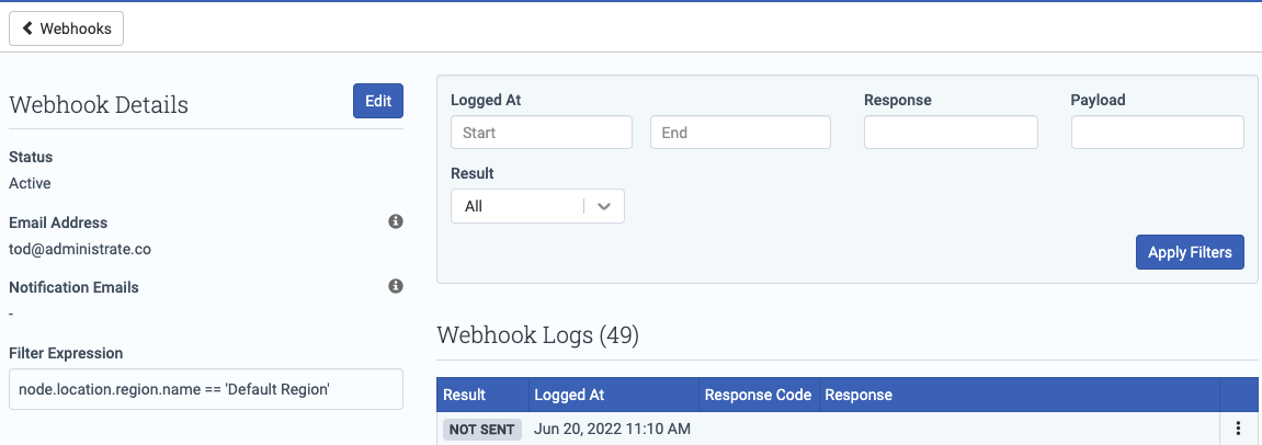 Webhook Not Sent example