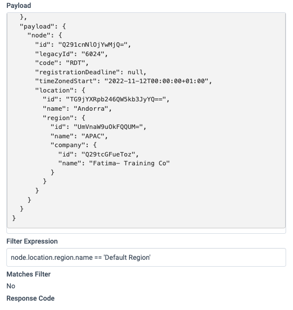 Webhook log detail view